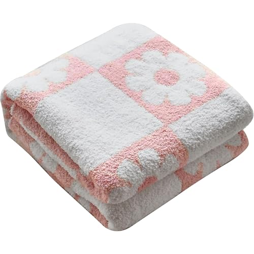 Image of Ultra Soft Cozy Checkered Sunflower Knitted Baby Blanket Fluffy Microfiber Checkerboard Bed Blanket Lightweight Both Sides for Couch Sofa Bed 30"X40" Pink¡­