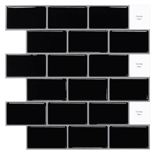 WoStick 10 Pcs Noir Sticker Carrelage Adhesif Mural 3d Cuisine Salle de Bain (30,5x 30,5cm)