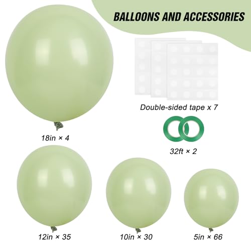 Image of RUBFAC 135pcs Dusty Green Balloons Different Sizes Pack of 18 12 10 5 Inch, Latex Boho Sage Green Balloon Garland Arch Kit for Wedding Dinosaur Jungle Safari Birthday Party Decorations