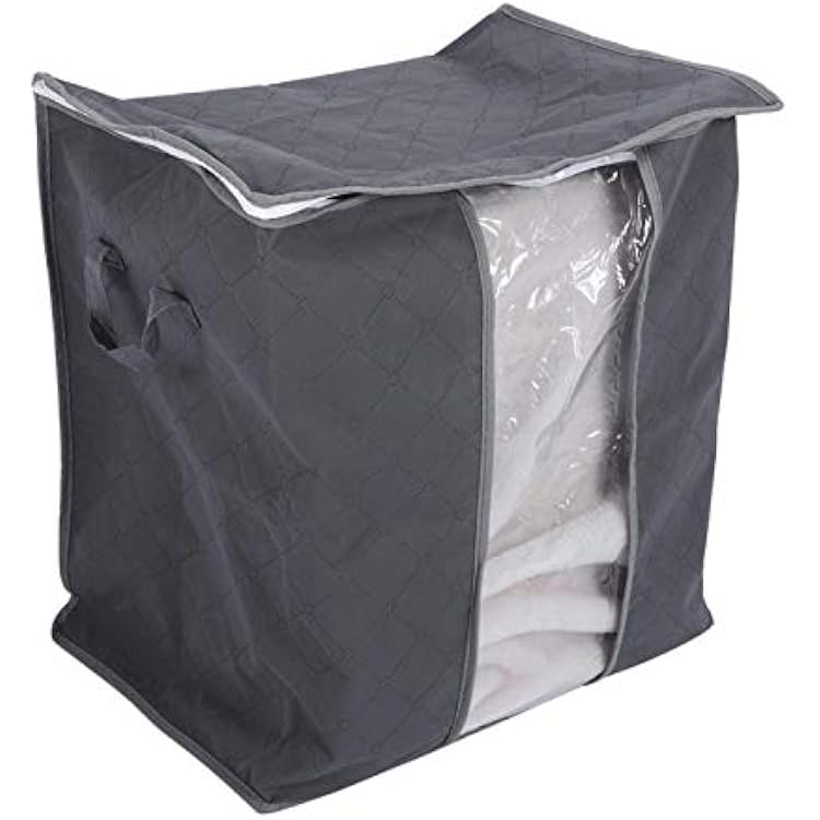 Clothes Storage Bag Organizer 67L, Charcoal Collapsible Bins with Clear Window, Blanket Clothing Storage for Home, Grey