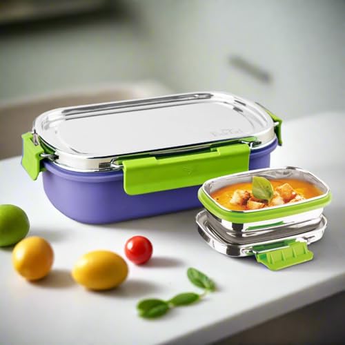 Image of PDDFALCON Stainless Steel Comet Mate with Container 100% Leakproof, Microwave-Safe, BIS Certified, Jindal Seal & Made in India Container and Air Tight (Purple)