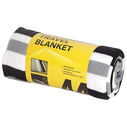 AA Travel Fleece Blanket AA3423 – 100% Lightweight Polyester 150cm x 120cm Black White Grey Stripes