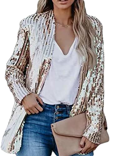 Onsoyours Damen Glänzend Pailletten Jacke Cardigan Langarm Bolero Tops...