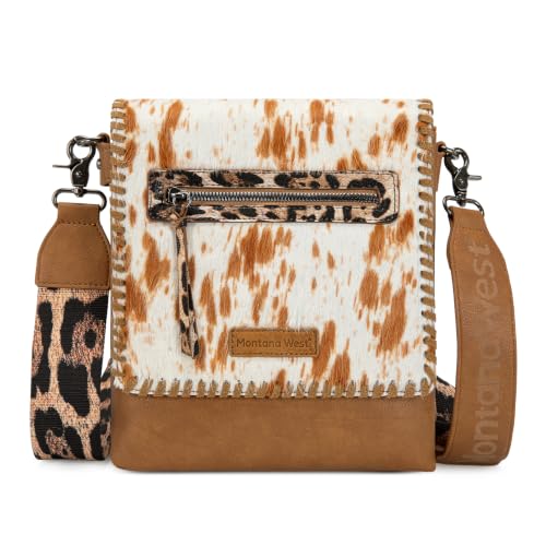 Image of Montana West Crossbody Bags for Women with Dual Compartments Western Cross Body Purse with Leopard Print Guitar Strap