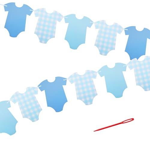 Hadnves Blue Bodysuit Decoration Banner Baby Shower Party Supplies Birthday Banner Decor Gender Reveal Sign Neutral Party Outfit Paper Bunting Decor for Boys Girls Baby