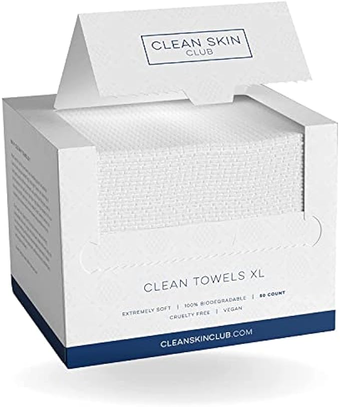 Clean Skin Club Clean Towels XL, USDA Certified 100‪%‬ Biobased Dermatologist Approved Face Towel, Disposable Face Towelette, Facial Washcloth, Makeup Remover Dry Wipes, Ultra Soft, 150 count, 3 pack