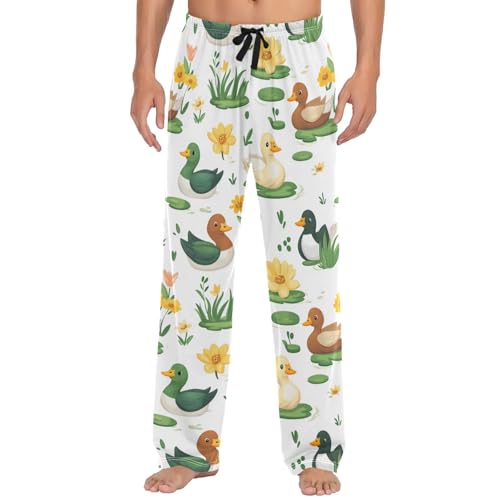Pigsaly Pajama Pants Duck Flowers Wildlife Animal Men's Pajama Bottoms Lounge Sleepwear PJs Sleep Pants S