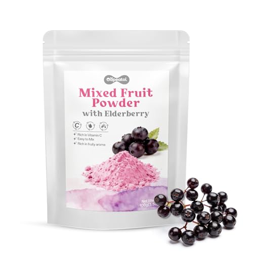Oopeatol Elderberry Powder - Mixed Fruit Powder with Vitamin C Sugar Free No Additives Great Flavor for Drinks Smoothie & Beverages