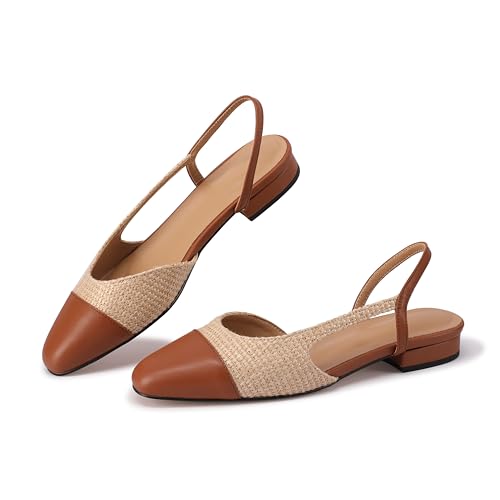 Slingback Flats for Women Nude Sling Back Shoes Closed Toe Two Tone Low Heel Pumps Dressy Work Office Dress Shoes2
