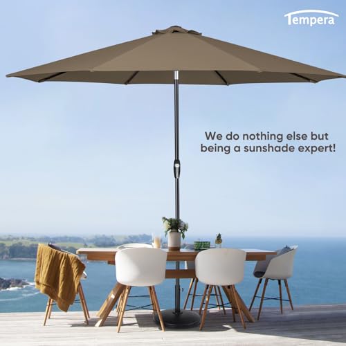 Image of Tempera Patio Market Outdoor Table Umbrella with Auto Tilt and Crank, Large Sun Umbrella with Sturdy Pole & Fade Resistant Canopy, Easy to Set