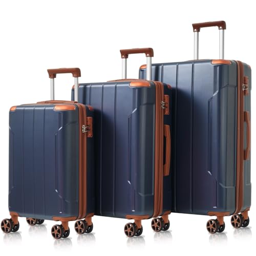 3-Piece Expandable Hard Shell Luggage Set - Lightweight ABS Suitcases with Approved Lock (20/24/28inch, Inky Blue)