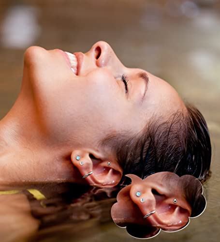 MJust Titanium Earrings for Sensitive Ears 20G Hypoallergenic Stud Hoop Earrings for Women Men Opal Ball CZ Heart Pearl Flat Back Earrings Cartilage Earrings Set2