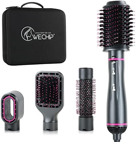 [4 in 1]WeChip Hair Dryer Brush, Hot Air Brush for Drying, volumizing, straightening, Curling[Ceramic Coating][Negative Ion] Hot Air Styling Brush Reduce frizz Anti-Static,Suitable for All Hair Types