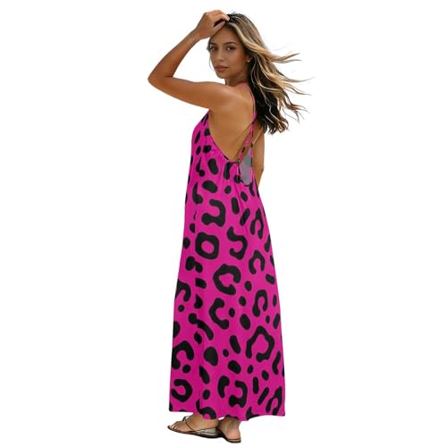 Robe caraco longue femme dos bas léopard rose taille M vêtement été décontracté
