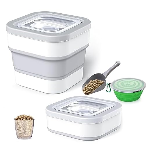 Wuciray Conteneur Croquettes Chien Chat Nourriture Container Pliable Seau de Stockage avec Cuillère Tasse à Mesurer 5kg