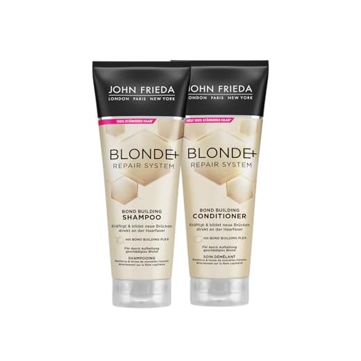 John Frieda Blonde+ Repair System Vorteilspack - Shampoo, 250 ml & Conditioner, 250 ml - Bond Building Plex - Für durch Aufhellung geschädigtes Haar - Bildet neue Brücken direkt an der Haarfaser