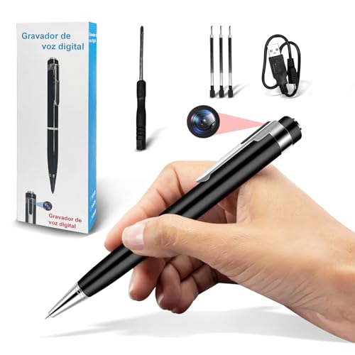 IIGENAI Câmera escondida Ultra HD 1080p Caneta câmera espiã portátil com cartão SD de até 128 GB Gravação em loop ou minicâmera para uso interno e externo