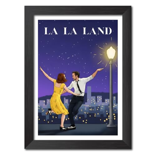 Image of TenorArts La La Land Poster Hollywood Movie Posters Vector Art Photo Frame Painting With Dark Wooden Texture (12inches x 9inches)