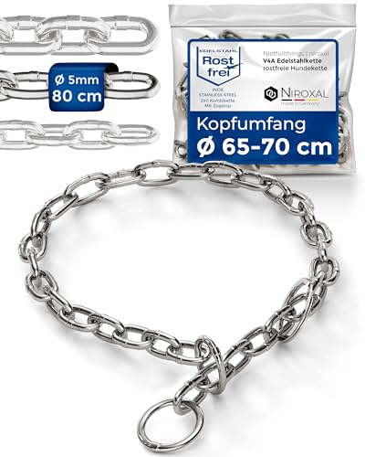 Collare per cani in acciaio inox, con fermo, per addestramento del cane, in acciaio inox, a maglie corte, spessore 5 mm, lunghezza 80 cm, con limitatore di trazione