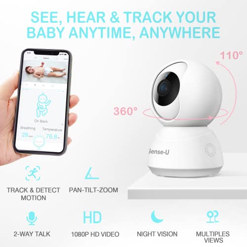 Sense-U Monitor De Vídeo Para Bebês Com Câmera Panorâmica-Inclinação-Zoom Remota, Conversa Bidirecio