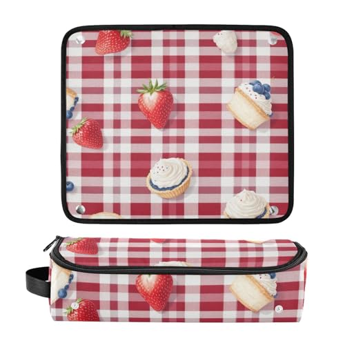 Bolsa de viaje para herramientas de cabello y tapete resistente al calor con gran capacidad para plancha, rizador, secador de cabello, burdeos con elementos de postre miniatura 3