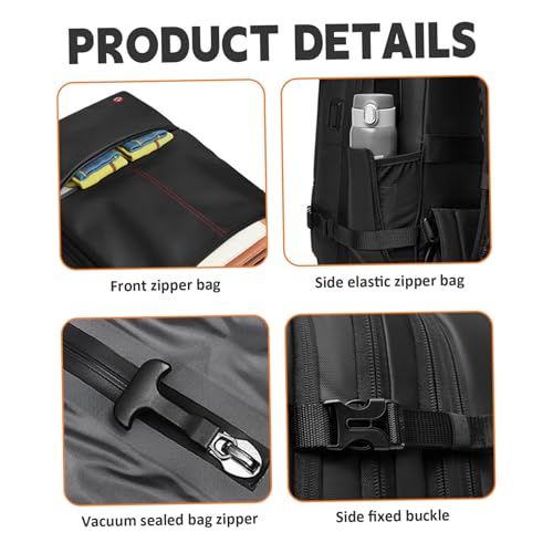 Vacuum Backpack 3 Compartment USB Waterproof Oxford Travel Backpack with Vacuum System, Coded Lock & Pull Handle Expandable Travel Bag, Power Bank Not Include3