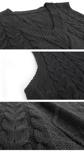 Oversized Cable Knit Sweater Vest for Women V Neck Sleeveless Solid Color Loose Pullover Sweaters Loose Trendy Tops3