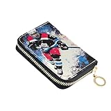Zip Around Women Wallet Card Holder Wallets RFID Blocking Leather Coin Purse Wallet with Zipper Cool Hockey Player Art