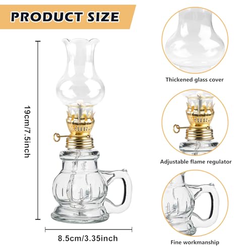 2 Stück Petroleumlampe für Innenräume, Öllampen aus Glas Retro Nostalgie Transparente Einstellbare Helligkeit, Winddicht Dekorative Öllampe für Wohnzimmer Esszimmer Notfalleinsatz