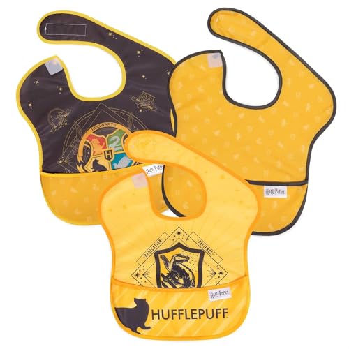 Image of Bumkins Bibs for Girl or Boy, SuperBib Baby and Toddler for 6-24 Months, Essential Must Have for Eating, Feeding, Baby Led Weaning, Mess Saving Waterproof Soft Fabric, 3-pk Harry Potter Hufflepuff