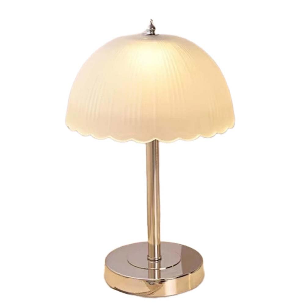 Moderne E27 Pilz Tischleuchte Tischlampe Glas Lampenschirm | mit Kabel Minimalistische Deko Nachttischlampe Metall Kleine Lampe für Schlafzimmer Bett Wohnzimmer mit Leuchtmittel