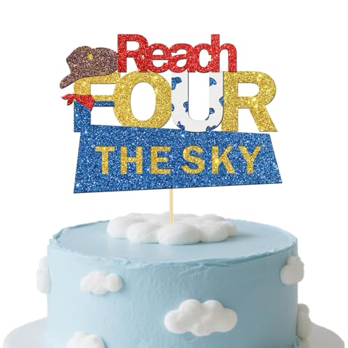 BOBYIYI Reach Four the Sky Cake Topper Toy Inspired Story 4th Birthday Decor Cartoon Story Party Supplies for Boy Girl