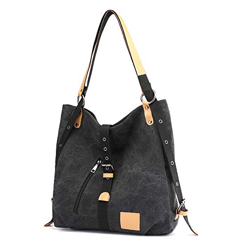 YNNB Toile Multifonctionnel Sac À Main, Sac À Bandoulière De Mode pour Femmes Sac À Dos Casual Tote Bag Messenger Sac Rétro Grande Capacité Cross Body Bag pour Femmes Filles Ladie,Black