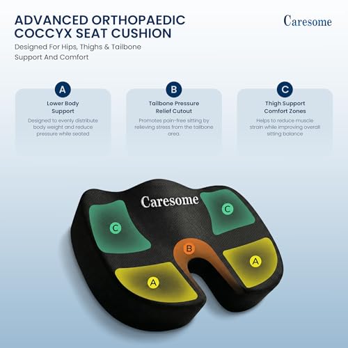 Image of High Density Coccyx Seat Cushion for Hip | Tailbone | Coccyx | Sciatica Pain Relief | Proprietary Hi-Per Foam Ergonomic Design | Contoured Cushion for Office & Home
