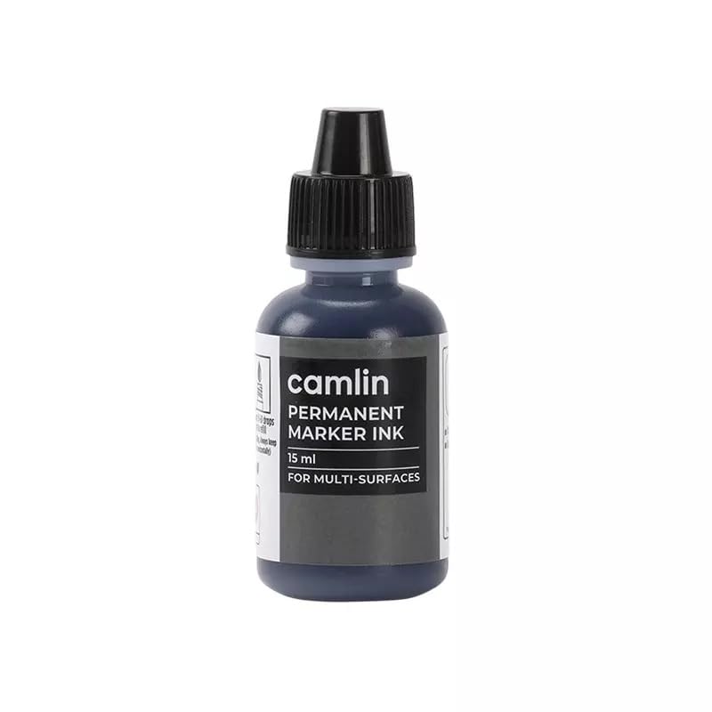 Camlin Kokuyo 2 Permanent Marker Ink – Black Refill Ink (15ml, Pack of 2) | Quick-Drying, Long-Lasting & Smooth Writing 