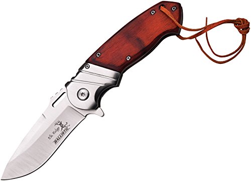 Elk Ridge - Outdoors Spring Assisted Folding Knife, 3.5-in Stainless Steel Blade, Brown Wood Handle, - //coolthings.us