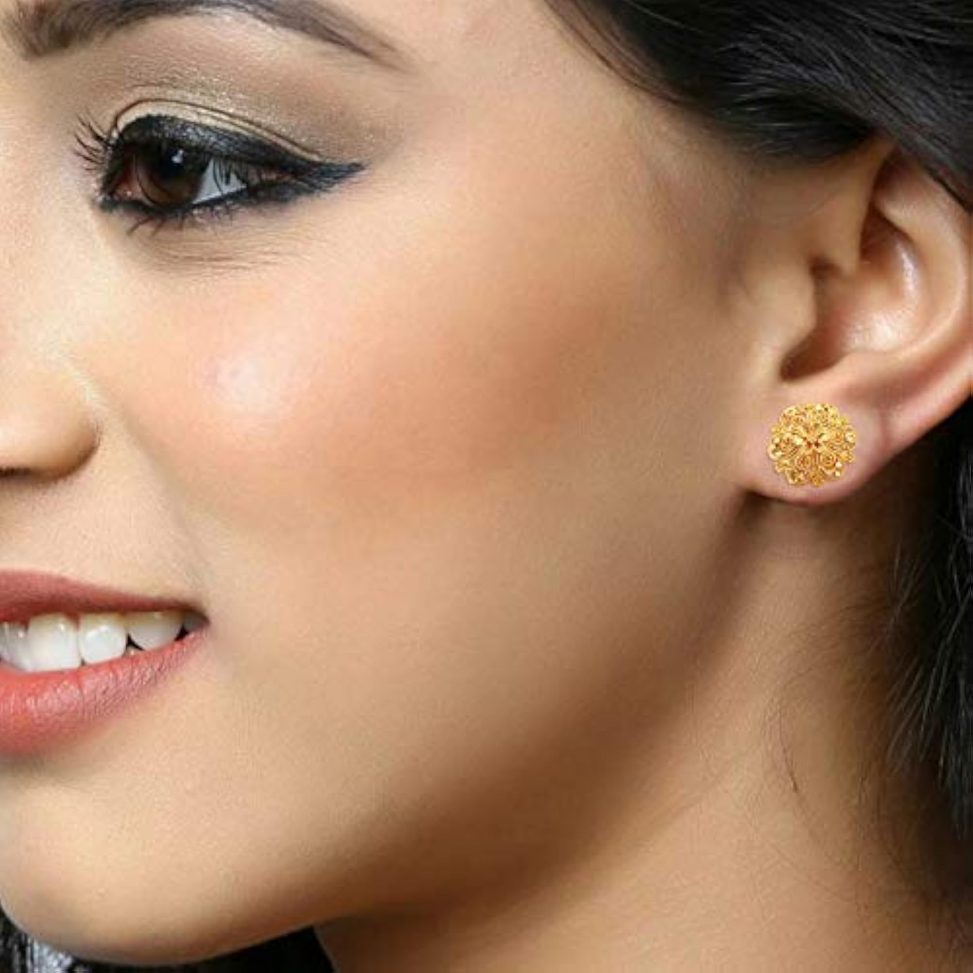 Plated Flower Stud Earrings, Elegant Design