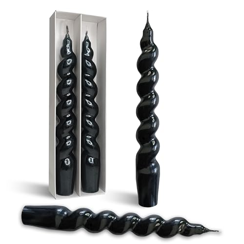 Image of Short Spiral Taper Candles 7.5 Inch Black Smokeless Candle Stick Handmade Unscented Twisted Candlestick for Dinner Home Church Decoration 2 Pcs