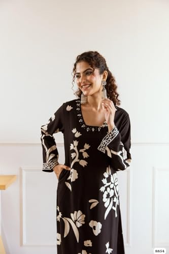 Image of BLOOMORAA BY PRAGYA Kurta Plazo Set for Women's| Printed Rayon Kurti Plazo Black |Womens Rayon Kurta Set with Palazzo Pant
