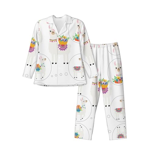 Ensemble de détente imprimé lama et pyjama classique col cranté pour femme