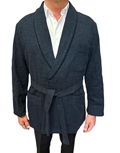 SGARLATA HOME MADE IN ITALY Robe de chambre courte pour homme en laine mélangée modèle châle classique Art. Oslo, bleu, XL, (Oslo g)