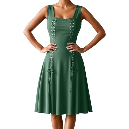 2025 Dirndl Damen Kostüm Unterbrust High Low Kleid mit Taschen, grün, L