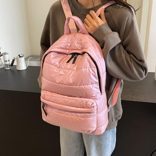 Mochila acolchada beige de gran capacidad para viajes y escuela de mujer 2
