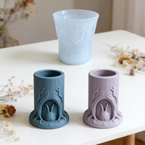 Conejito en tocón molde de silicona para jarrones decorativos caseros 5