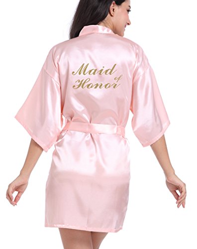 DF-deals Women's Satin Kimono Robe for Bridesmaid and Bride Wedding