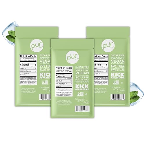 Image of PUR Gum | Aspartame Free Chewing Gum | 100% Xylitol | Natural Coolmint Flavored Gum, 55 Pieces (Pack of 3)