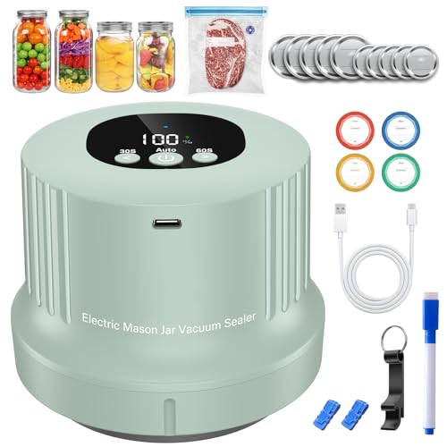 Sellador al vacío eléctrico para tarros de masón, kit de sellado automático al vacío, kit de máquina selladora al vacío de tarros eléctricos para alimentos con tapas Mason de boca ancha y regular,