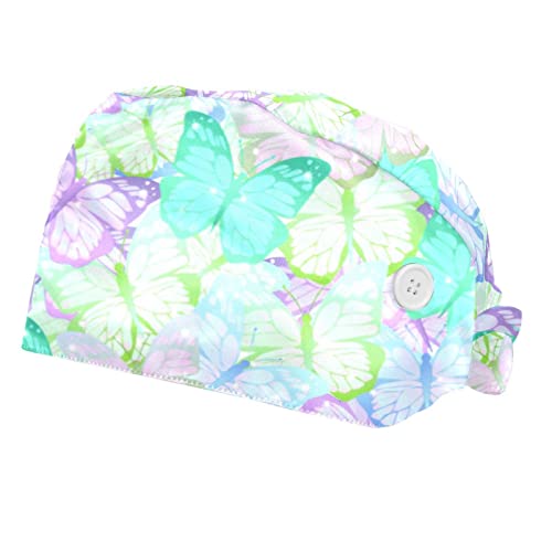 Chapeaux bouffants 2PCS à motif papillons avec bandeau anti-transpiration pour femmes et hommes