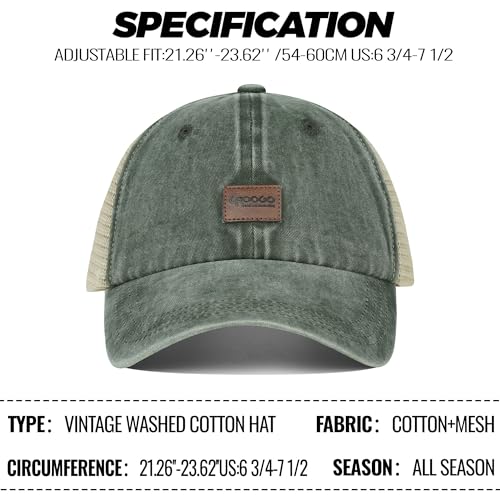 Image of Croogo Leather Patch Mesh Back Cap Washed Cotton Dad Hat | Breathable Material /Adjustable Design /Unstructured Hats /Vintage Wash /Exclusive Products
