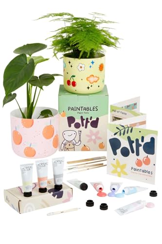 Pott’d Paintables Paint-a-Plant Pot Kit, DIY Pottery Painting Kit for Adults with Plant Pots, Acrylic Paints, Brushes, Pencil and Guide, Craft Kit for Adults, Home Décor